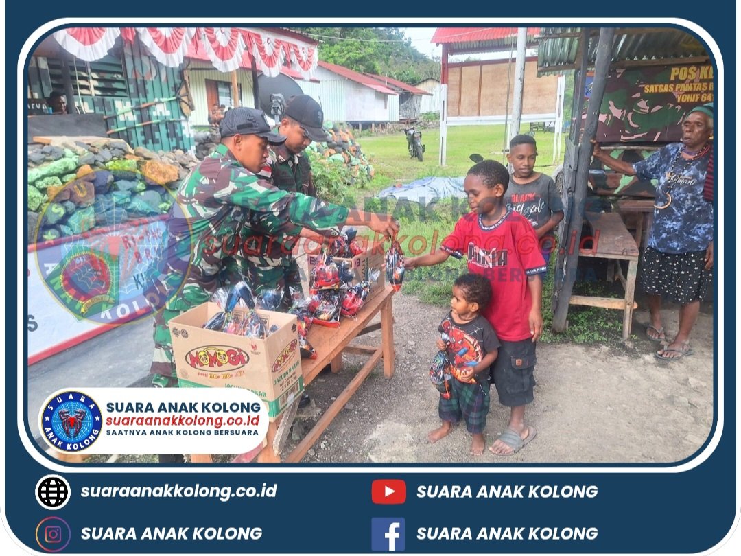 Satgas Pamtas Yonif 641/Bru Berbagi Snack Kepada Anak Anak Kampung Eroma Distrik Kurima
